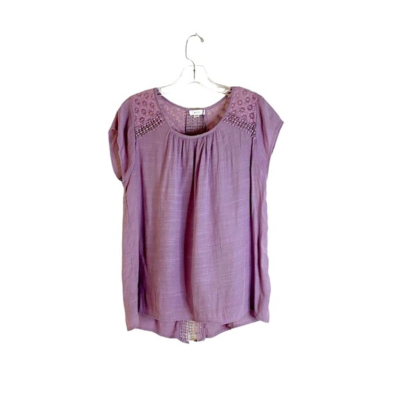 Boho Embroidered Flowy Cap Sleeve Purple Top Women Size Medium HSH - Picture 8 of 8